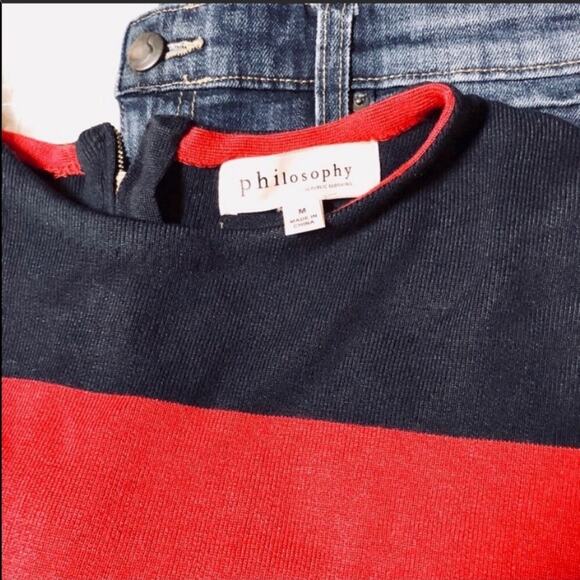 NEW PHILOSOPHY Short Sleeve Red Navy Blue Wide Striped Zipper Back Sweater M - Picture 6 of 6